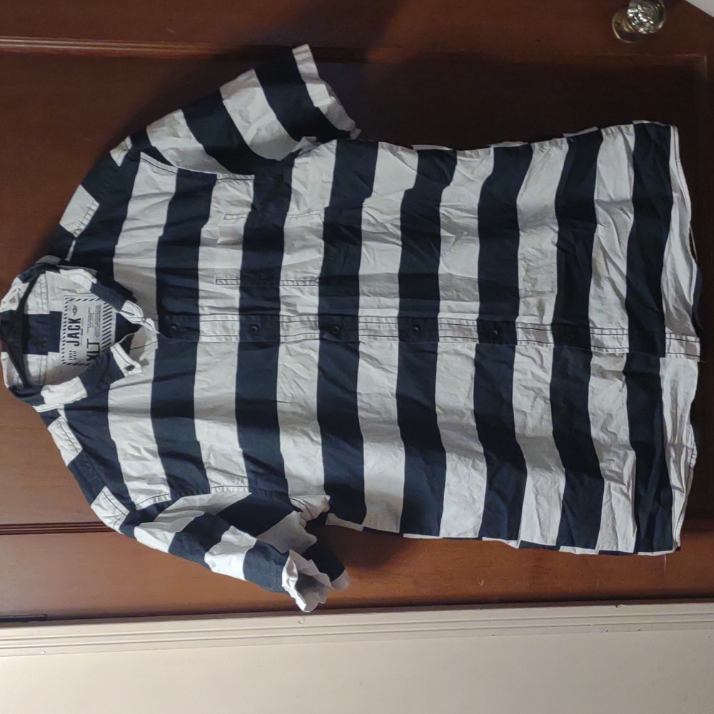 Vintage Jack dmd jail stripes shirt Y2K 90s XLT tall 1999 USA made button up